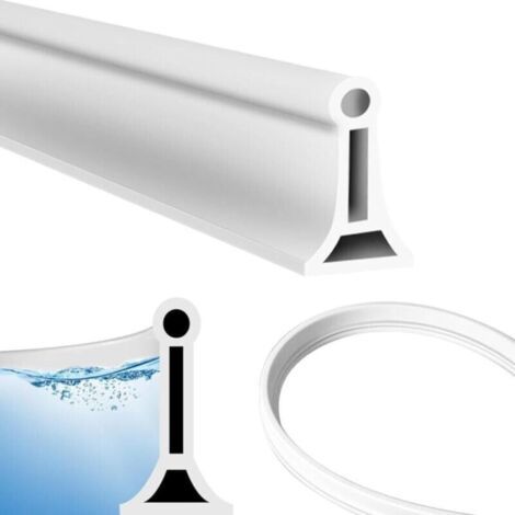 Barre de seuil de douche 2 m, seuil de douche, barrière anti-eau, seuil de douche auto-adhésif pour cuisine et salle de bain, séparation eau/sec (blanc, colle imperméable) (1/5)