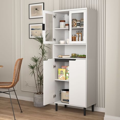 REDOM Commode 60x35x160 cm avec 4 portes étagères réglables structure en MDF laqué blanc
