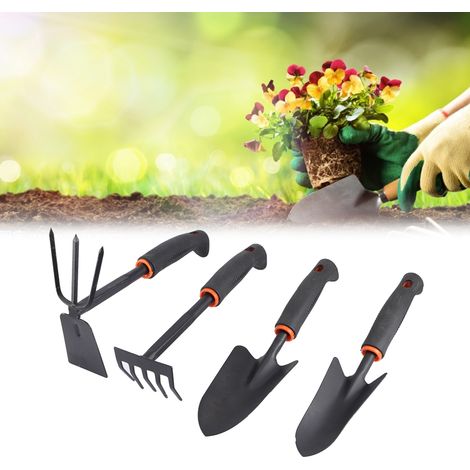 Ensemble de quatre outils de jardinage comprenant une pelle à fleurs épaisse, idéale pour la plantation, la culture de légumes et l'entretien des fleurs. (1/5)