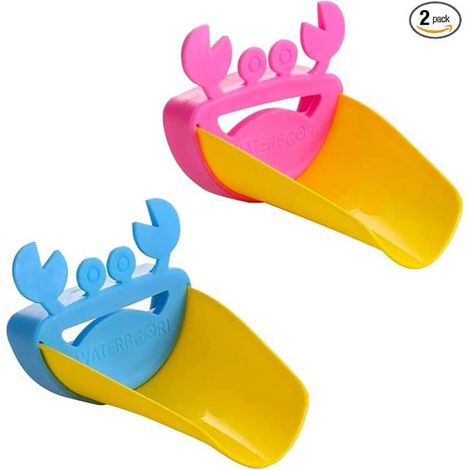 Rallonge de robinet, lot de 2, en forme de crabe, accessoire de rallonge de poignée d'évier, rallonge en PP pour enfants, lavage des mains, cuisine, salle de bain, évier, bleu et rose