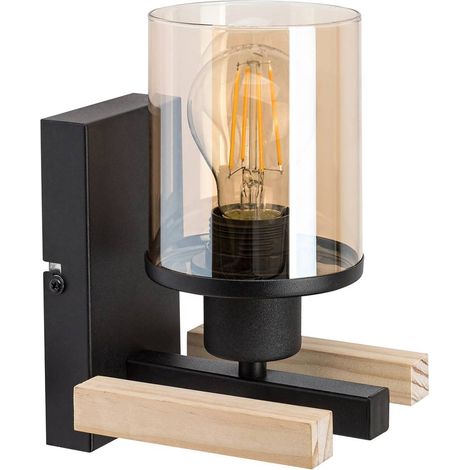 Lampe murale Niylah métal / bois noir ambre E27 1 x max.25W L: 12 cm b: 20 cm Ø9.5 cm (1/5)