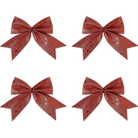 4 Pièces paillettes Noël nœud décoratif, scintillant ruban, pour le sapin porte d'entrée couronne décoration,Rouge (1/5)