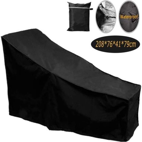 Waterproof 420D Oxford fabric solar chair cover, windproof, black, dimensions: 208x76x41x79 cm. (1/4)