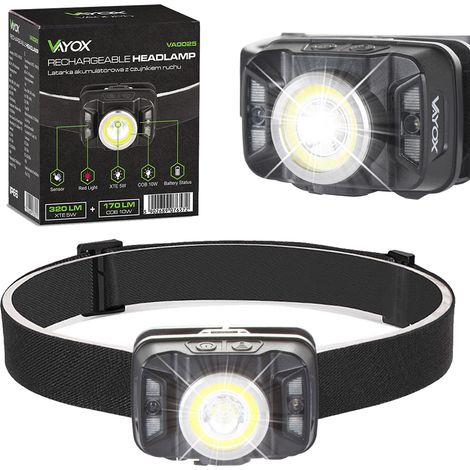 Lampada frontale ricaricabile a LED con sensore di movimento per la testa XTE 5W+COB 10W VA0025 VAYOX (1/5)