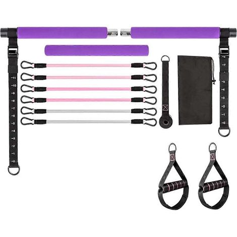 Pilates-Bar-Set mit Widerstandsbändern, multifunktionale Yoga- und Pilates-Bar für das Heim-Fitnessstudio (lila) (1/5)