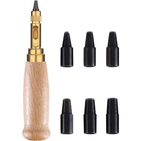 CCYKXA 6-in-1 Automatic Leather Punch - Complete Kit with Removable Carbon Steel Punches (1-5mm), Non-Slip Handle, Leatherworking Tools for Crafts