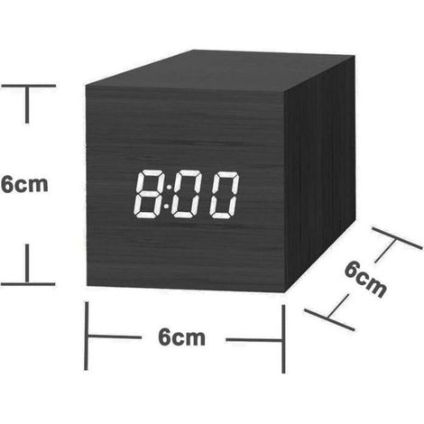 Réveil Numérique - Cube LED En Bois - Affichage Heure Date Température - Alimentation USB ou Piles AAA - 6 x 6 x 6 cm (1/5)