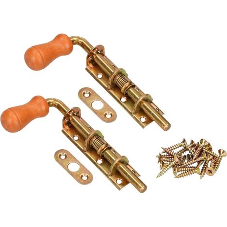 KOTARBAU Lot de 2 verrous à ressort - Verrou de porte galvanisé inoxydable - Poignée en bois résistante aux intempéries - Avec ressort (150 mm) (1/5)