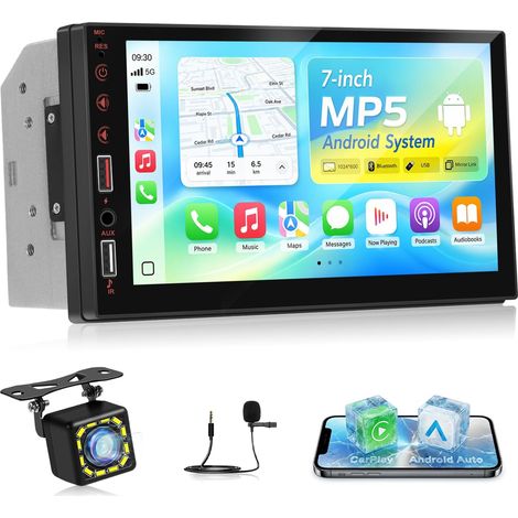 Autoradio 2 Din supportant sans Fil Carplay et Android Auto - Radio à écran Tactile 7 Pouces supportant Mirror Link Contrôle du Volant FM EQ USB Ports + Caméra de recul (1/5)
