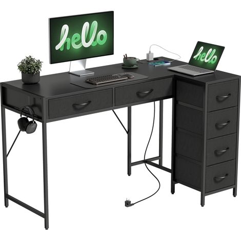 HOMCOM Scrivania Moderna Angolare a 6 Cassetti in Legno e Acciaio Nero