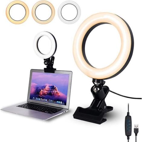 Lampe Annulaire - 6.3 Pouces - 3 Modes Couleur Réglables 2700K-5500K - 10 Niveaux Luminosité - Pince Ajustable 360° - Pour Visioconférence Bureau Maquillage - 1 Pièce (1/5)