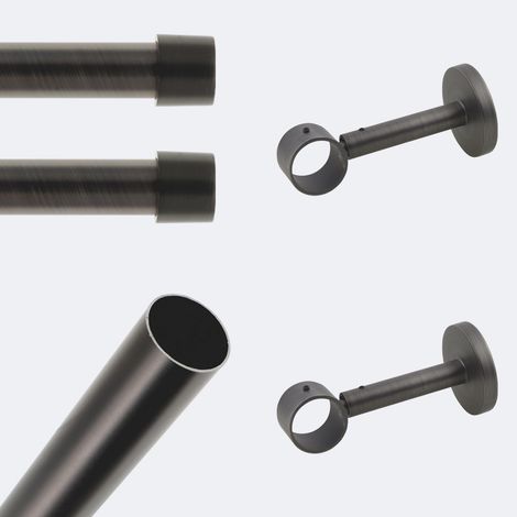 Kit de tringle à rideaux Carbone 200cm Diam.28mm Embout Capuchon - Fixation Mur - Boulet (1/3)