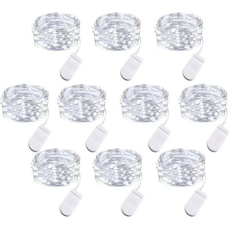 Lot de 10 Guirlandes Lumineuses LED à Piles, 1m Fil de Cuivre 10 Ampoules LED pour Chambre Maison Fête Mariage Festival Concert Décoration