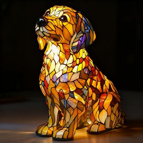 Golden Retriever mit erhobenem Kopf – batteriebetriebene Tischlampe – Retro-Tischlampe – 3D-Tier-Nachtlicht – 17 cm – LED-3D-Lichtornament