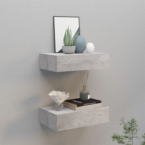 vidaXL Wall Drawer Shelves 2 pcs Concrete Grey 40x23,5x10cm MDF