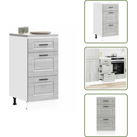 The Living Store Mueble bajo de cocina porto gris sonoma madera reconstituida - Almacenamiento bajo cocina