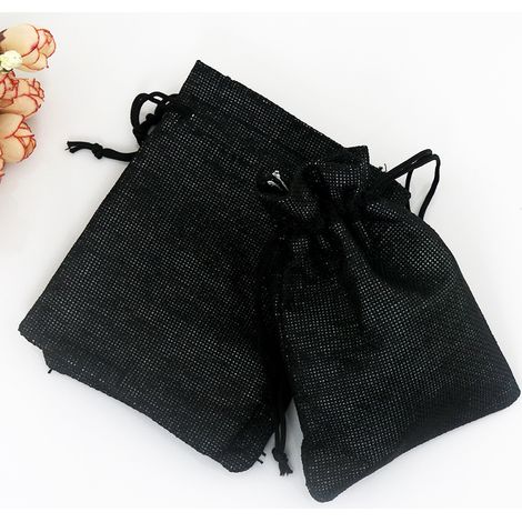 QAZQA Pochettes Sachets en Lin Chanvre, Sac Toile de Jute avec Cordon de Serrage, Pochette Lin Réutilisable pour Mariages Bijoux la Fête Bricolage 20pcs 13x18cm (Noir)