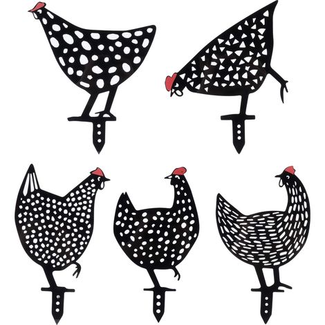 Set di 5 paletti acrilici a forma di pollo – forme di animali – decorazioni per giardino e prato – neri