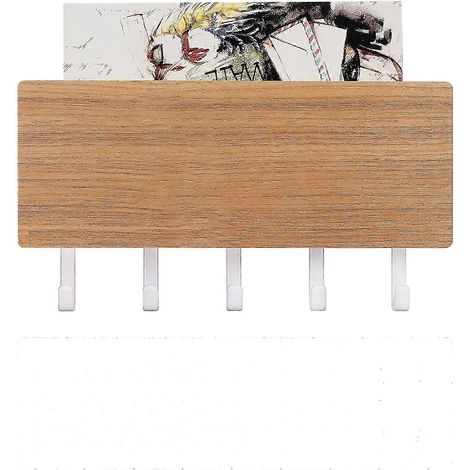 Porte-clés mural en bois avec étagère - 5 crochets, porte-clés, panneau porte-clés vintage, organiseur de clés, porte-lettres, rangement pour clés (1/5)