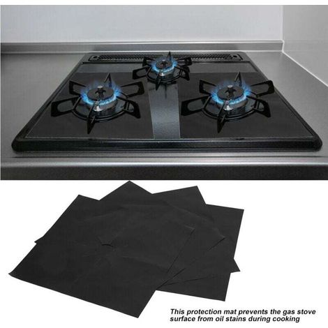 Tappetino protettivo antiaderente per fornello a gas, 4 pezzi, protezione per l'olio, utensile da cucina (nero) (1/4)