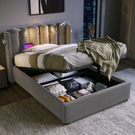 letto contenitore 90x200 USB luce lettura grigio OKMYHOME (1/5)