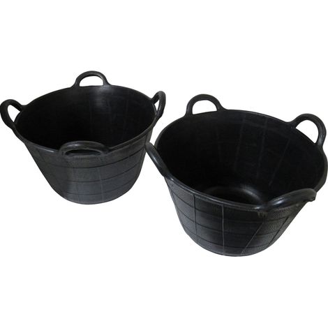 Rubber Feeding Bucket Flexi Tub 40L X2 (4 Handle Horse Animal Feed Storage)
