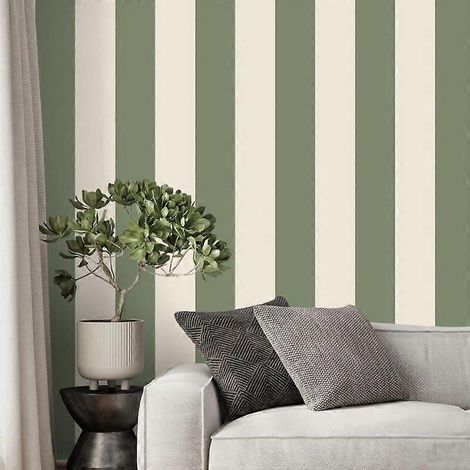 Papier peint à rayures sauge distinctives revêtement mural élégant motif à rayures classiques lavable rouleau de 10 m x 52 cm - Blanc Vert (1/4)