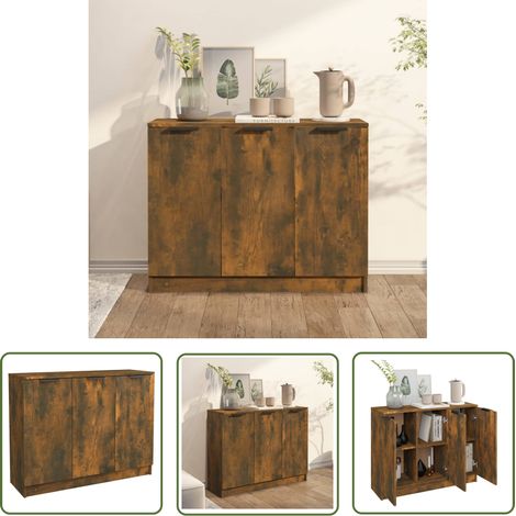 The Living Store Buffet Chêne fumé 90,5x30x70 cm Bois d'ingénierie - Buffet - Armoire - Meuble De Rangement - Mobilier - Bois D'ingénierie (1/5)