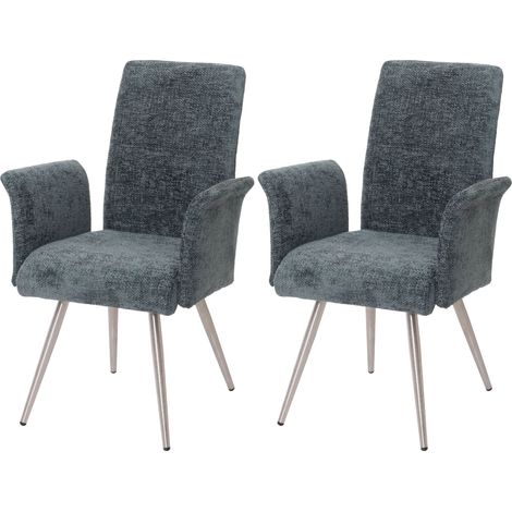 [JAMAIS UTILISÉ] Lot de 2 chaises de salle à manger HHG-219, chaise avec accoudoirs, acier inoxydable brossé Tissu/Textile Chenille Öko-Tex, bleu-vert