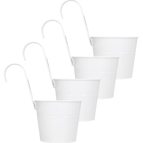 Ensemble de 4 pots muraux en fer pour plantes succulentes et fleurs, accessoire de jardin ou de balcon (blanc, détachable) (1/5)