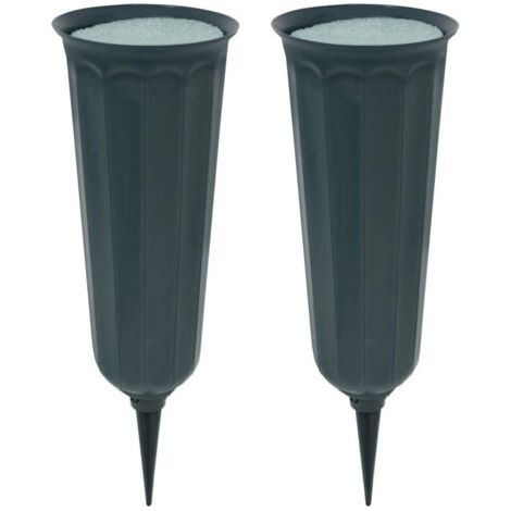 Lot de 2 vases de cimetière avec pointes, vases en plastique pour fleurs, décorations funéraires pour cimetière, porte-fleurs funéraires, vases floraux commémoratifs (vert) (1/5)