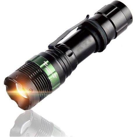 Hochleistungs-Akku-Taschenlampe, wasserfester Fahrradscheinwerfer, druckbeständig, mechanischer Drehzoom, schwarz.
