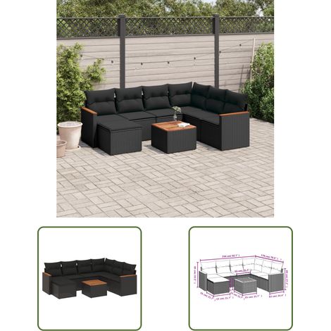 The Living Store 8-tlg. Garten-Sofagarnitur mit Kissen Schwarz Poly Rattan - Gartenmöbel - Esstisch - Lounge Set - Outdoor Möbel - Rattan Gartenmöbel (1/3)