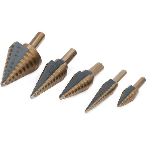 5-teiliges Set HSS-Kegelstufenbohrer für Metall mit Koffer (1/5)