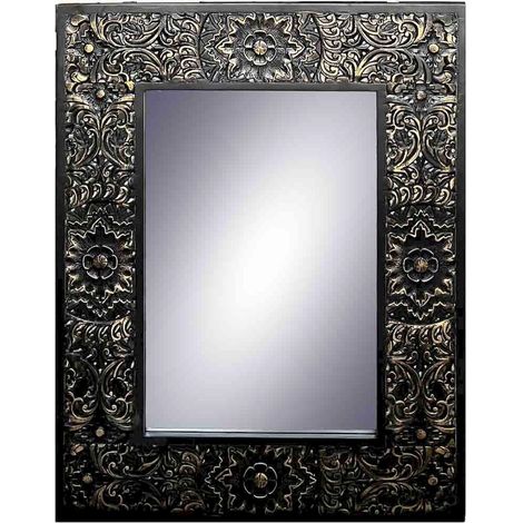 Miroir mural rectangulaire colonial noir et doré en métal - noir or colonial raffiné (1/5)