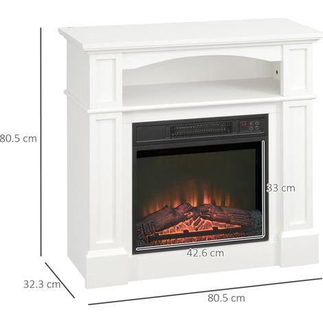 Cheminée électrique avec éclairage LED basse consommation réglable, 1800 W, télécommande, minuterie et étagère intégrée, blanche. (1/5)