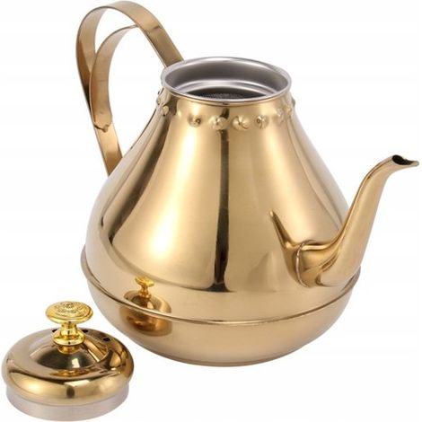 Ein vergoldeter Stahlkessel mit langem Ausguss, perfekt zum Aufbrühen von Tee und Kaffee. (1/2)