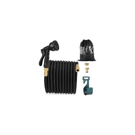 Tigrezy Tuyau d\'arrosage Extensible 15m. Tuyau d\'eau Flexible avec Pistolet d\'Arrosage à 8 Modèles d\'Irrigation. Raccords de 3/4\'\' et 1/2\'\' en Laiton Massif. Noir (1/5)