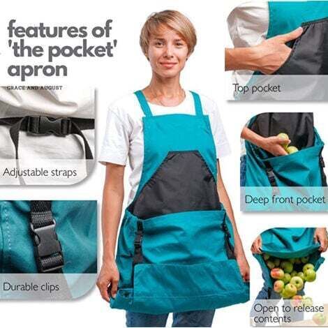 NALOOKAMIC  Tablier de récolte (bleu), sac en toile pour la cueillette des fruits - Tablier de récolte ajustable et de grande capacité avec ouverture inférieure et doubles clips pour les jardiniers