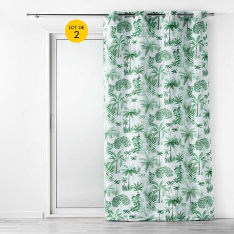 Lot de 2 Rideaux a oeillets 140 x 260 cm polyester imprimé Amazonia Vert (1/3)