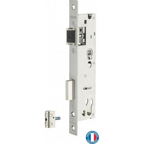 Thirard – Boitier de serrure encastrable à cylindre pour porte métallique – Axe 30mm – Têtière inox à bouts carrés – Norme NF