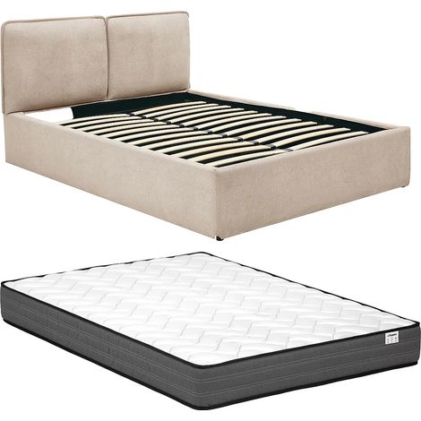 Letto contenitore sfoderabile 160 x 200 cm - Tessuto - Beige + Materasso - TENESE (1/5)