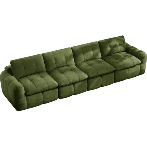 Divano modulare 4 posti senza braccioli in tessuto ciniglia verde MODENUIT (1/5)