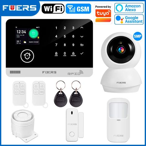 (Pack 3) Système d'alarme domestique, prend en charge le réseau WIFI GSM, peut être contrôlé via l'application Tuya Smart et est compatible avec Alexa. (1/5)