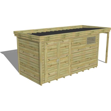 ABRI DE JARDIN bois Pin autoclave 27mm - 5,34x2,14m / 11,4m2 - Bac acier - Plancher bois