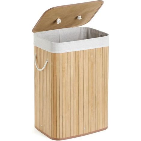 Mondeer 72L Panier à Linge en Bambou, Boîte de Rangement avec Couvercle Amovible,Couleur naturelle (1/4)