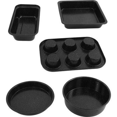 1 Set 5 Pièces Ustensiles de Cuisson en Acier Antiadhésif pour Four - Plaque à Pizza et Moules à Pâtisserie