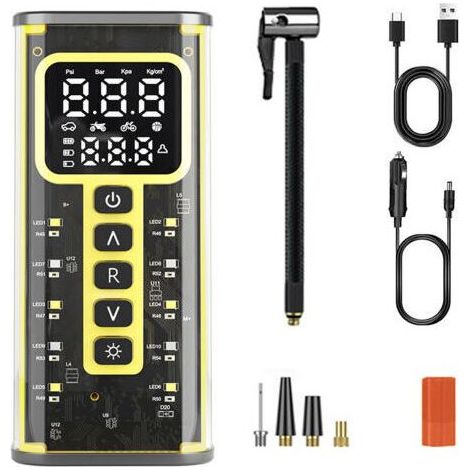 Compresseur portable pour voiture, sans fil, 150 PSI, 6 000 mAh, 20 l/min, éclairage LED, arrêt automatique, avec sac de rangement, DC 12 V (1/5)