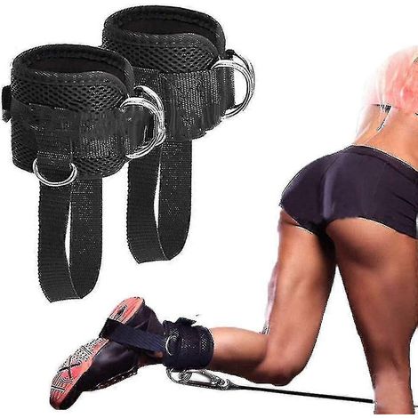 Lot de 2 sangles de cheville réglables pour machine à câbles, sangles de cheville à double anneau en D pour salle de sport (1/4)