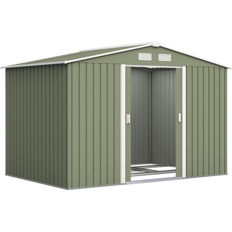Abri de jardin 5,4 m² 2,77 x 1,95 x 1,92 m kit de fondation porte coulissante ventilations acier galvanisé, vert clair